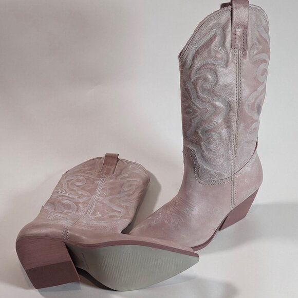 Steve Madden West Pink Leather Pull On Pointed Toe Block Heel Western, Size 8.5) - Picture 1 of 6